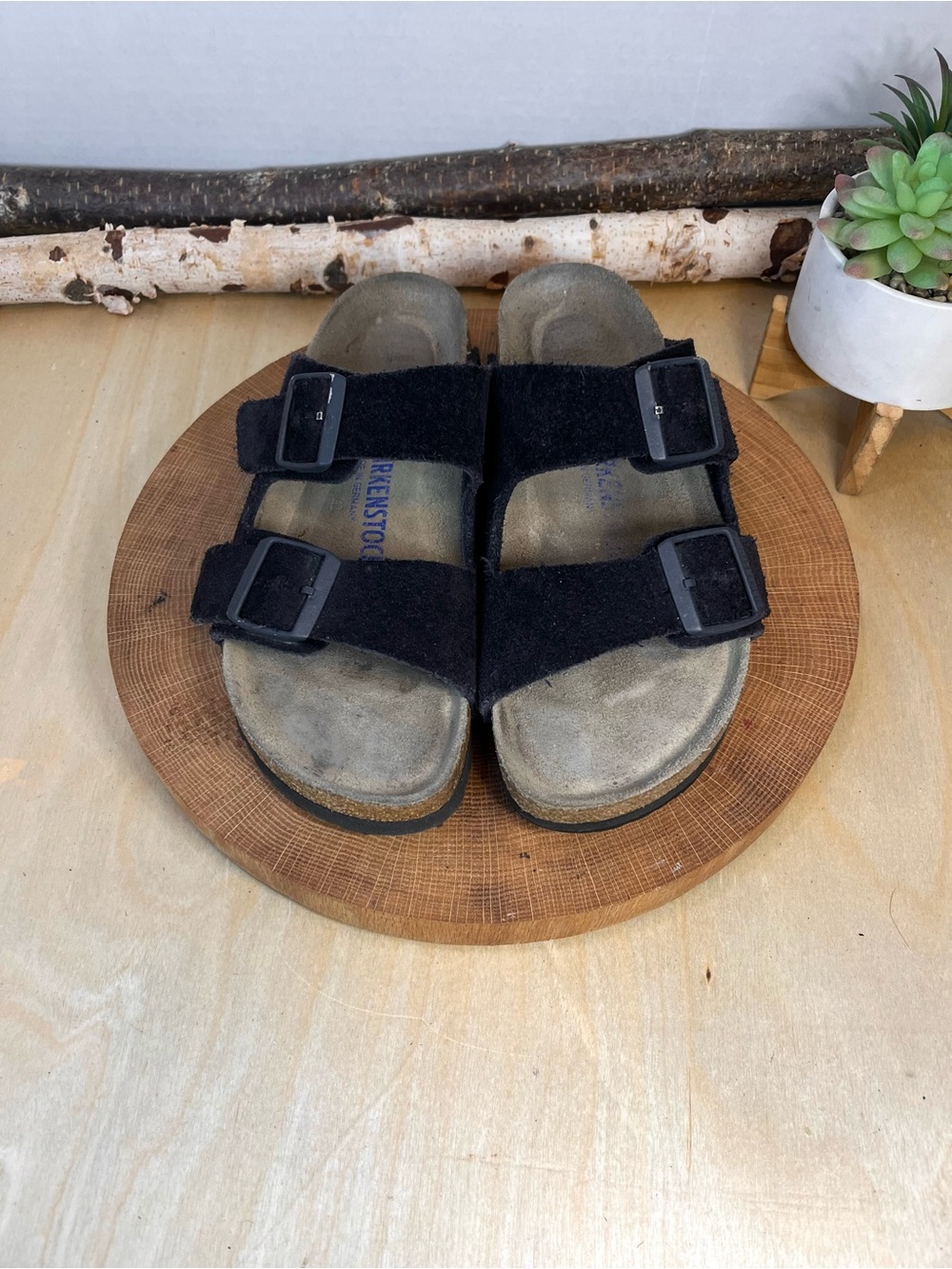 Birkenstock Leg Discrepancy Arizona Navy Suede Two-Strap Sandals Size 8 Narrow
